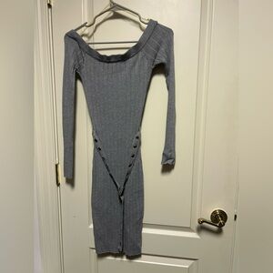 Women's Ribbed Knit Off-Shoulder Bodycon Midi Dress with Grommet Belt